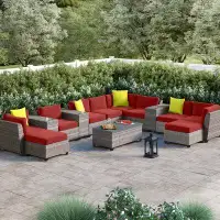 Joss & Main Giannino Florence 14 Piece Outdoor Sectional Seating Group with Cushions and Storage Coffee Table