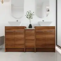 Latitude Run® Atreal 60''Double Ceramic Sink Freestanding Bathroom Vanity, Modern Cabinet Set Combo with 5 Doors