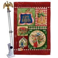 Breeze Decor Happy Holiday Gingerbread - Impressions Decorative Aluminum Pole & Bracket House Flag Set HS114162-BO-02