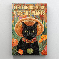 Trinx Cats And Plants - 1 Piece Rectangle Graphic Art Print On Wrapped Canvas