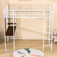 Mason & Marbles Mora Full Size Metal Loft Bed with Shelves and Desk