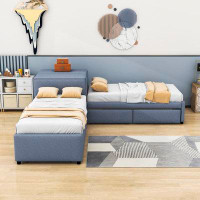 Latitude Run® Twin Size 2 Drawers Upholstered L-shaped Platform Beds with Trundle
