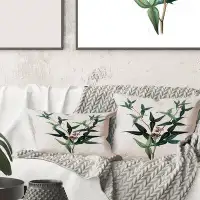 East Urban Home Square,Vintage Green Leaves Plants VIII - Traditional Printed Throw Pillow