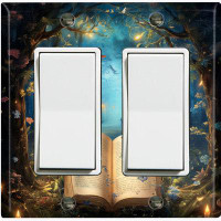 WorldAcc Metal Light Switch Plate Outlet Cover (Magical Ancient Book Forest Butterfly - Double Rocker)