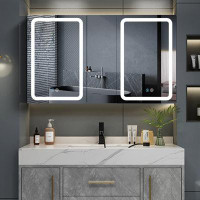 Orren Ellis 50X30 Inch LED Bathroom Medicine Cabinet Surface Mount Double Door Lighted Medicine Cabinet