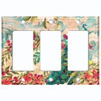 WorldAcc Metal Light Switch Plate Outlet Cover (Peacock Feathers Green Colourful Flowers Letter Tan - Single Toggle)