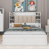 Red Barrel Studio Bep Wood Queen Size Platform Bed With Storage Headboard, Shelves And 2 Drawers