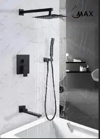 Tub Shower System Set Three Functions With Swirling Water Spout In Matte Black Finish