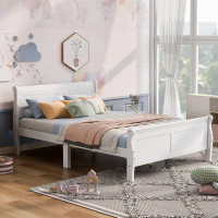 Alcott Hill Queen Size Wood Platform Bed with Headboard and Wooden Slat Support