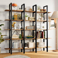 17 Stories Etagere Bookcase Triple Wide 5 Tiers