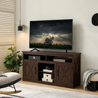 Latitude Run® Farmhouse Barn Door Tv Media Stand Modern Entertainment Console For Tv Up To 65" With Open And Closed Stor