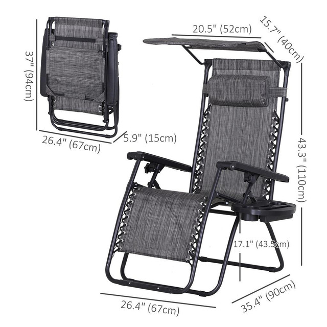 Zero Gravity Chair 35.5" x 26.5" x 43.25" Dark Grey in Patio & Garden Furniture - Image 3