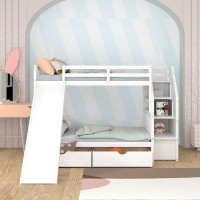 Harriet Bee Gelya Twin over Full 2 Drawer Standard Bunk Bed with Shelves by Harriet Bee
