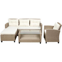 Winston Porter 4 Piece Conversation Set Wicker Ratten Sectional Sofa With Seat Cushions