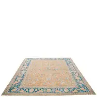 Home and Rugs Vintage Handmade 10X13 Beige And Blue Anatolian Turkish Traditional Distressed Area Rug