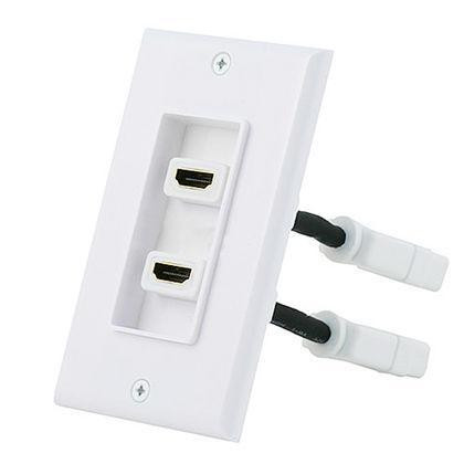 Two-Piece Dual Port HDMI Inset Wall Plate with 4 Inch Built-in Flexible Extension Cables - White in General Electronics