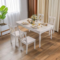 Darby Home Co Dining table and chair combination furniture white rectangular solid wood table and chair(4 chairs)