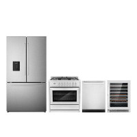 Cosmo 4 Piece Kitchen Package With 36" Freestanding Dual Fuel Range 24" Built-in Fully Integrated Dishwasher French Door