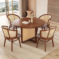 Bayou Breeze Nordic solid wood rattan table Japanese simple restaurant log round dining table set