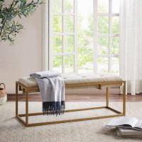 Mercer41 Button-Tufted Upholstered Metal Base Accent Bench