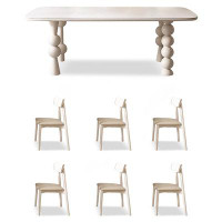 ULTORU 6 - Person White Stone Rectangular Dining Table Set