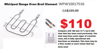 WPW10017516  Whirlpool Range Oven Broil Element, 3240W  fit  KERA20 Series