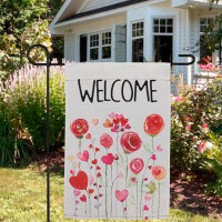 Northlight Seasonal Roses And Hearts Floral "Welcome" Outdoor Garden Flag 18" X 12.5"