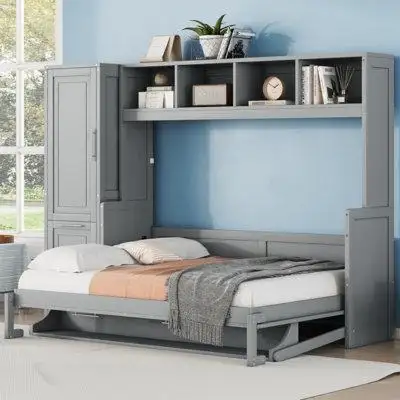 Wildon Home® Full Size Murphy Bed Wall Bed With Closet And Drawers