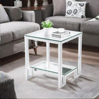 Hokku Designs Modern Square End Table With Glass Shelf 2 Tier Coffee Table In Gold Stainless Steel Frame Table For Livin