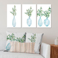Design Art House Plants In Glass Vase, Eucalyptus Branches - Traditional Art Set Of 3 Pieces