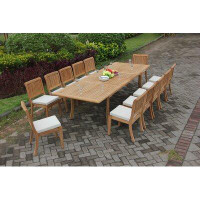 Rosecliff Heights New 13 Pc Luxurious Grade-A Teak Wood Outdoor Dining Set - 117" Double Extensions Rectangle Dining Tab