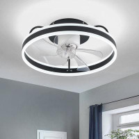 Wrought Studio 19.70''Flush Mount Dimmable Indoor Ceiling Fan With LED Lights And Remote Control(5-Blade)