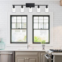 Longshore Tides 5-Light Black Bathroom Industrial Vanity Light Fixture With Clear Glass Shade