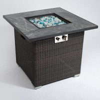 Latitude Run® Outdoor Fire Pit Table With Lid Gas,Glass Rocks And Rain Cover