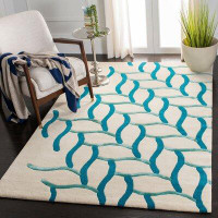Bungalow Rose Nonia Abstract Handmade Tufted Wool Beige/Blue Area Rug