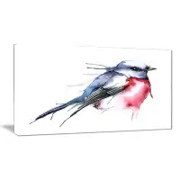 Made in Canada - East Urban Home 'Bird in Blue and Red' Oil Painting Print on Canvas