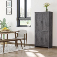 Gracie Oaks 64" 4-Door Kitchen Pantry, Freestanding Storage Cabinet With 3 Adjustable Shelves For Kitchen, Dining Or Liv