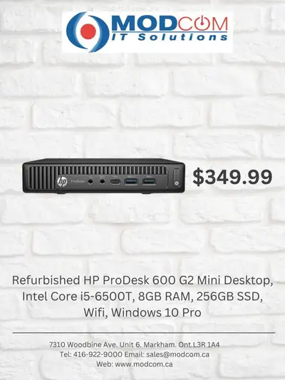 Year End Sale - HP ProDesk 600 G2 Mini Desktop, Intel Core i5-6500T, 8GB RAM, 256GB SSD, Wifi, Windows 10 Pro
