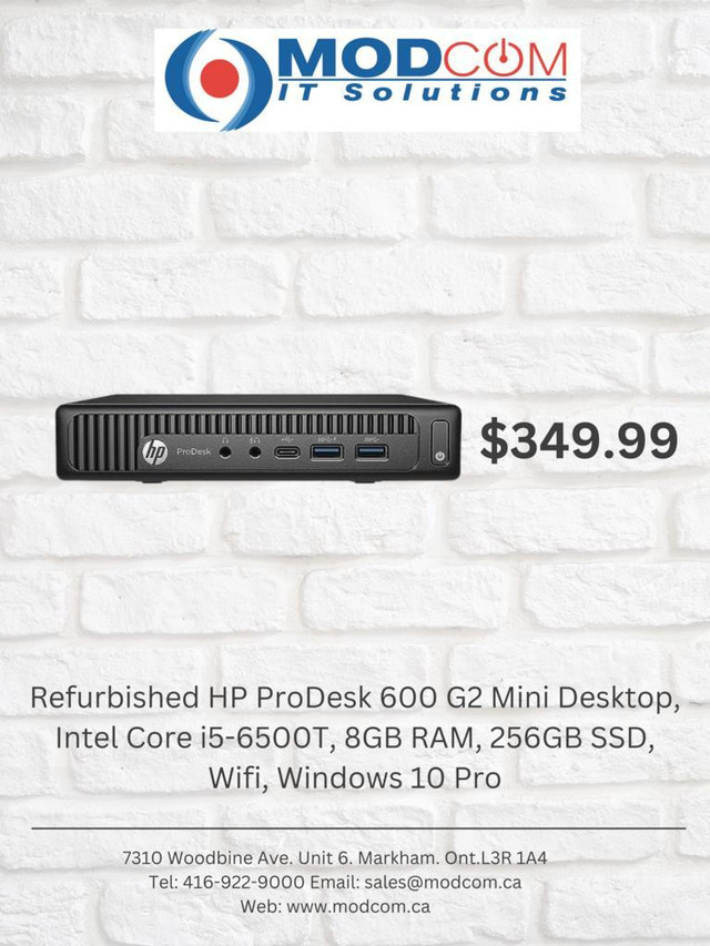 Year End Sale - HP ProDesk 600 G2 Mini Desktop, Intel Core i5-6500T, 8GB RAM, 256GB SSD, Wifi, Windows 10 Pro in Desktop Computers
