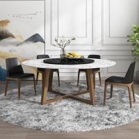 Orren Ellis Nordic solid wood marble round table Modern vintage turntable round table(NO CHAIRS)