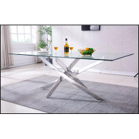 Ivy Bronx Modern Tempered Glass Top Dining Table, Silver Mirrored Finish 56CFD90D956545BE92A850AEB21AE912