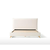Willa Arlo™ Interiors Pelham Boucle Bed Frame Cream, Flange Edge Headboard, No Box Spring Needed