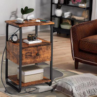 17 Stories Bedside Tables With Usb Ports And Outlets, Slim Side Table With Wood Storage Dr Sofa Couchawers For Small Spa