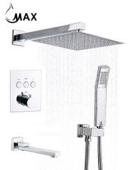 Thermostatic Square Shower System Three Functions With Valve Chrome Finish