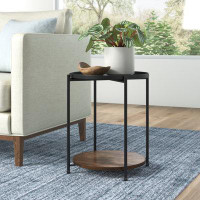 Dotted Line™ Round Side Table With 2 Layer Black Metal Frame Storage