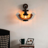 Breakwater Bay Vintage Industrial Anker Shape Wooden Wall Lamp, Wall Sconce Light Home, Restaurant Or Bar
