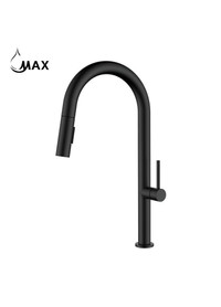 Contemporary Round Pull-Out Kitchen Faucet 17 Matte Black Finish