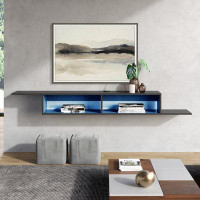 Wrought Studio Black Floating Entertainment Centre With Blue Lights, Floating TV Stand Meida Console For Living Room