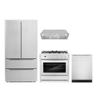 Cosmo 4 Piece Kitchen Package With 36" Freestanding Dual Fuel Range 36" Insert Range Hood 24" Built-in Fully Integrated