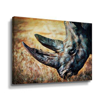 Dakota Fields Rhinoceros Grazing Grass Gallery Wrapped Canvas